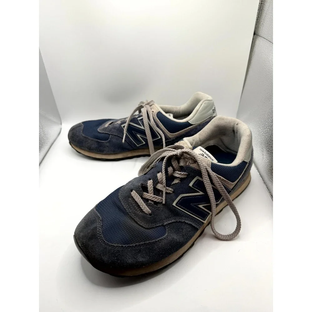 New Balance 574 ML574EVN Mens 10.5 D Sneaker Navy White‎ Suede Running Shoes